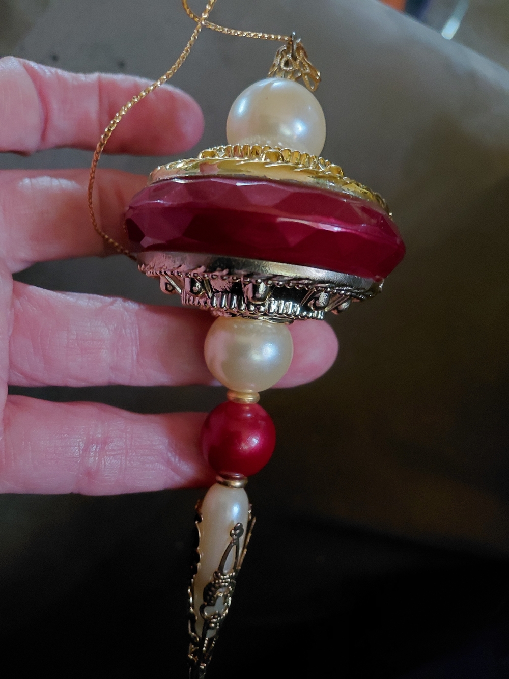 Gold, Burgandy, and faux Pearl 5.5" Ornament